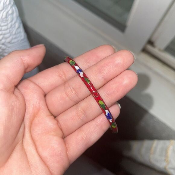 Vintage red cloisonné painted bangle bracket - Picture 4 of 7